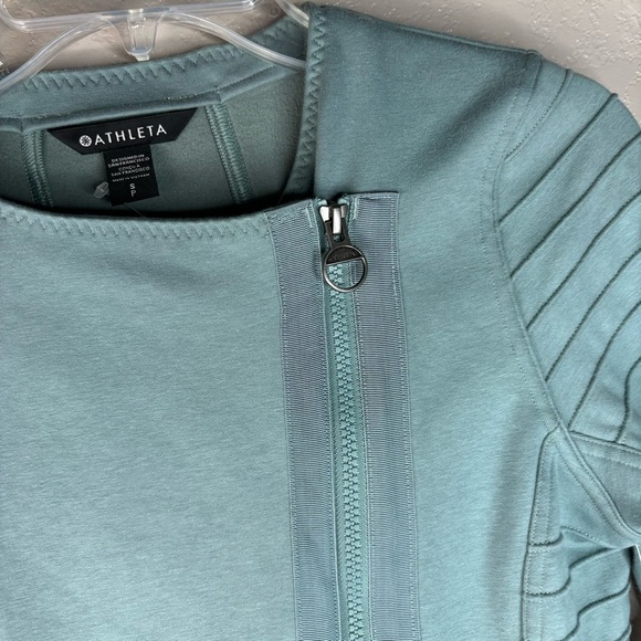 Athleta Small Tiffany Blue Work Out Moto Ribbed Jacket Zipper Front Zip Pockets - Picture 10 of 16